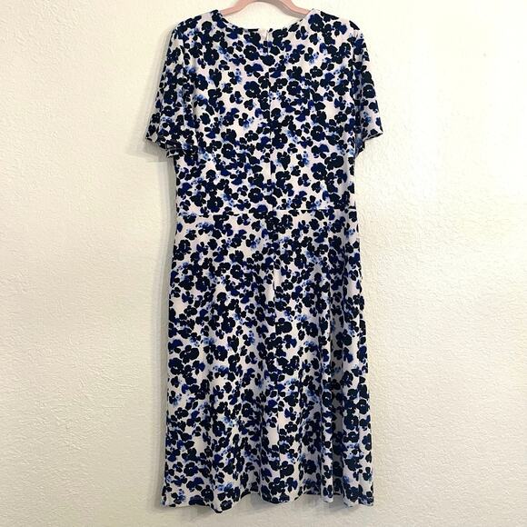 Lauren Ralph Lauren Cocktail Dress Size 16 ALine Blue Floral Stretch Event Party - Picture 6 of 13